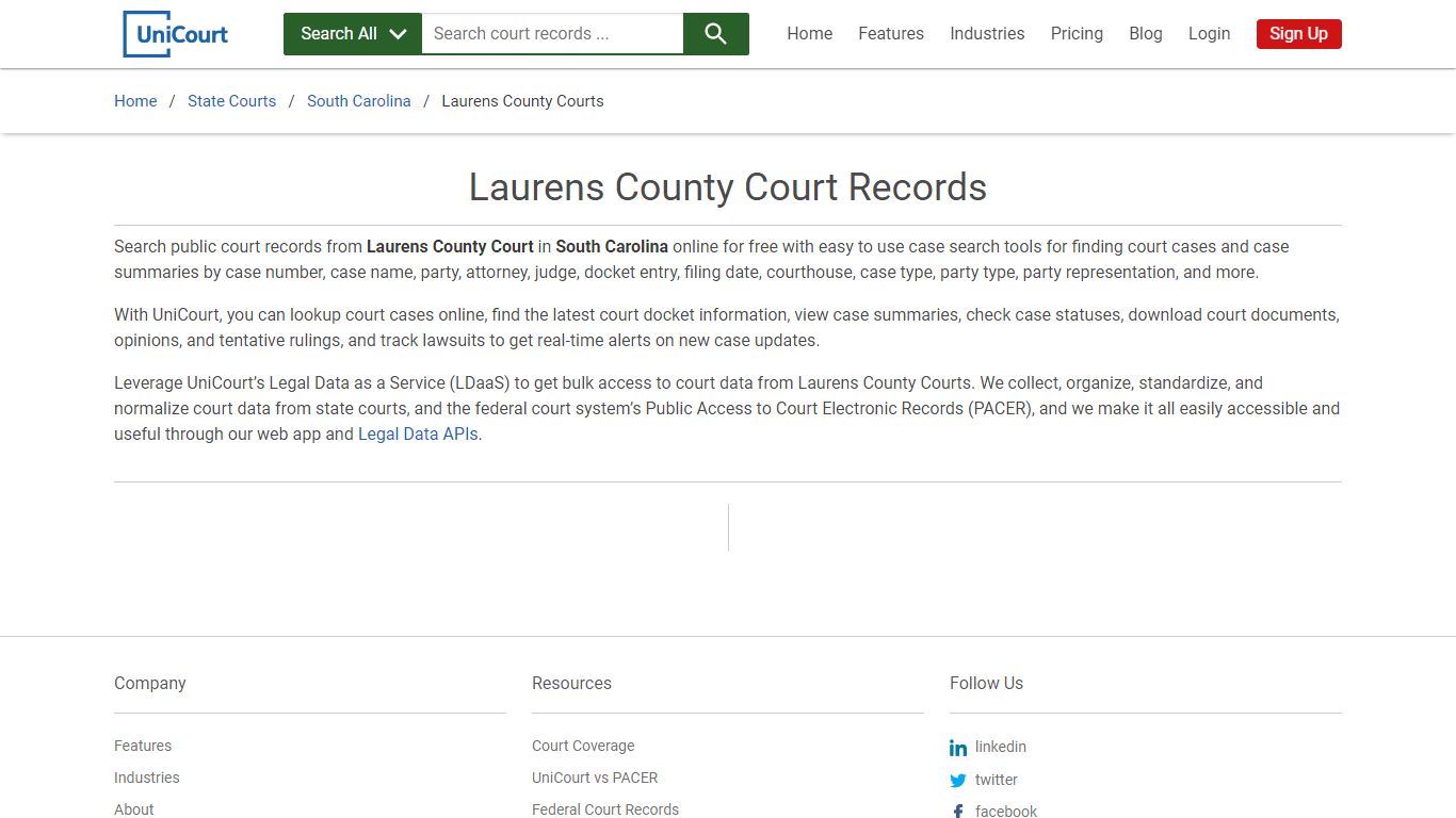 Laurens County Court Records | South Carolina | UniCourt